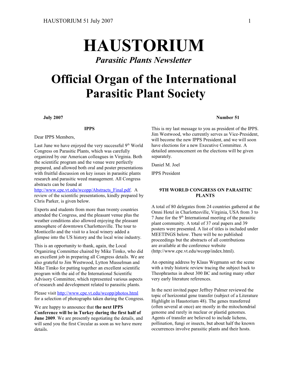 Official Organ of the International Parasitic Plant Society