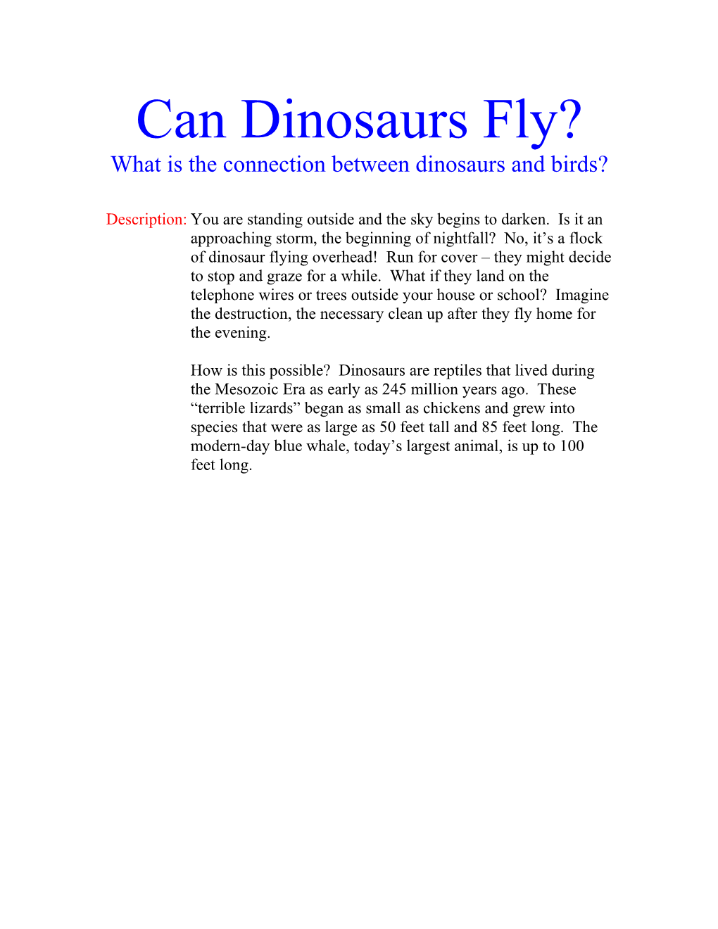 Can Dinosaurs Fly