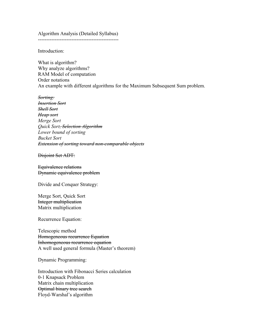 Algorithm Analysis (Detailed Syllabus)