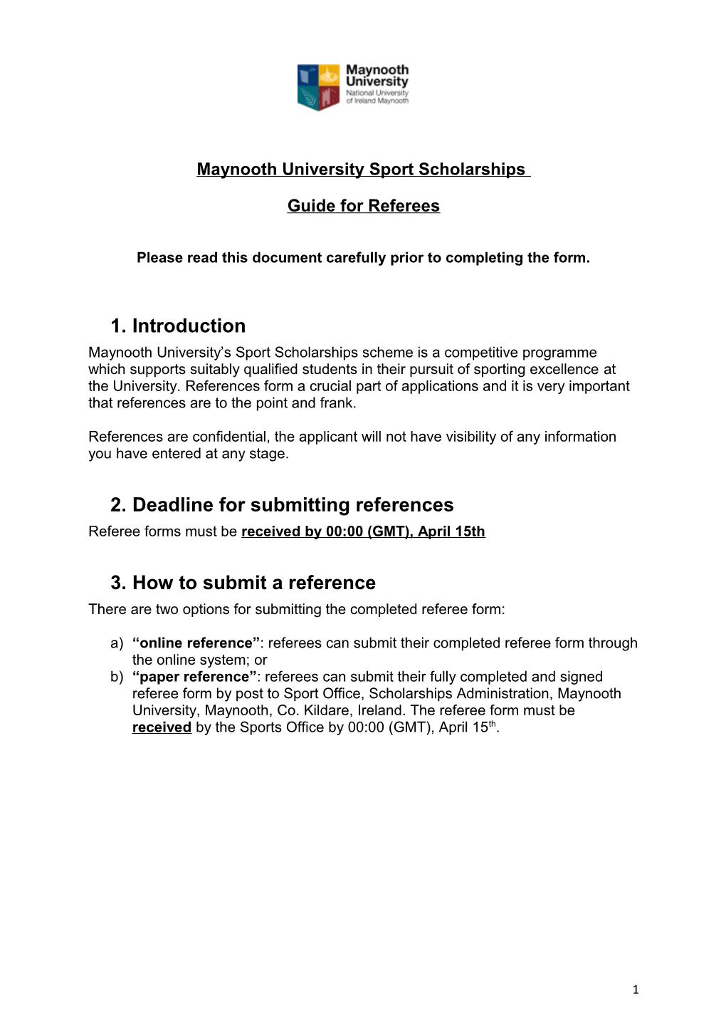 Maynooth Universitysport Scholarships Guide for Referees