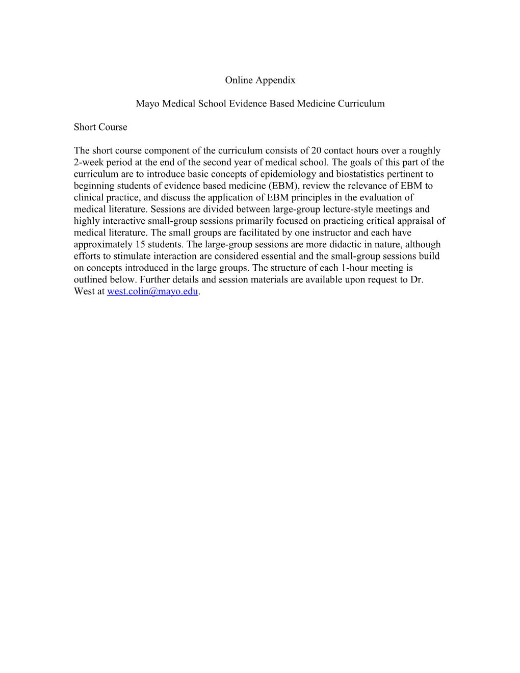 Mayomedicalschool Evidence Based Medicine Curriculum