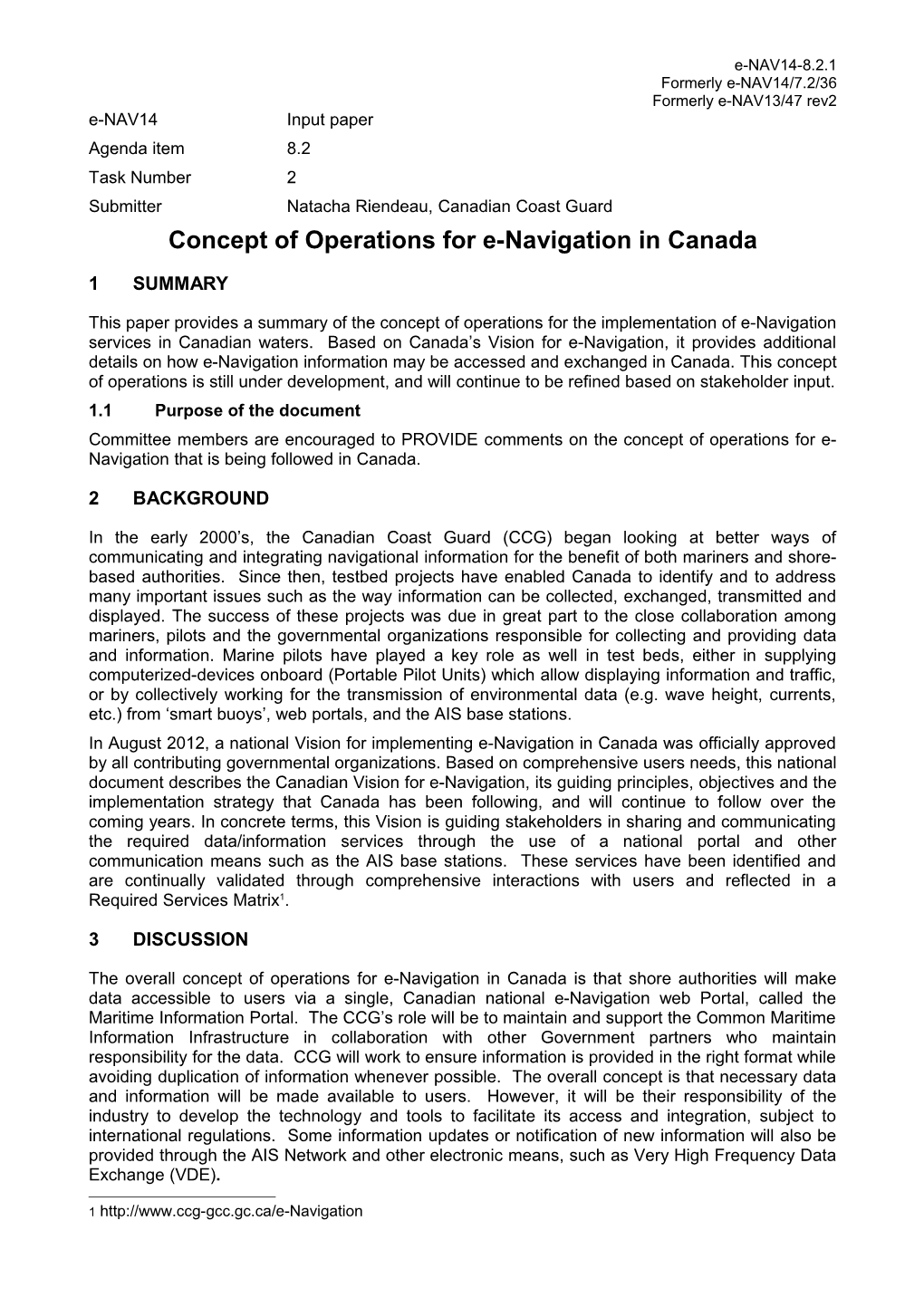 Concept of Operations for E-Navigation in Canada