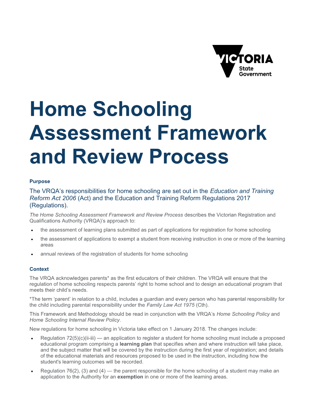 Home Schoolingassessment Framework and Review Process