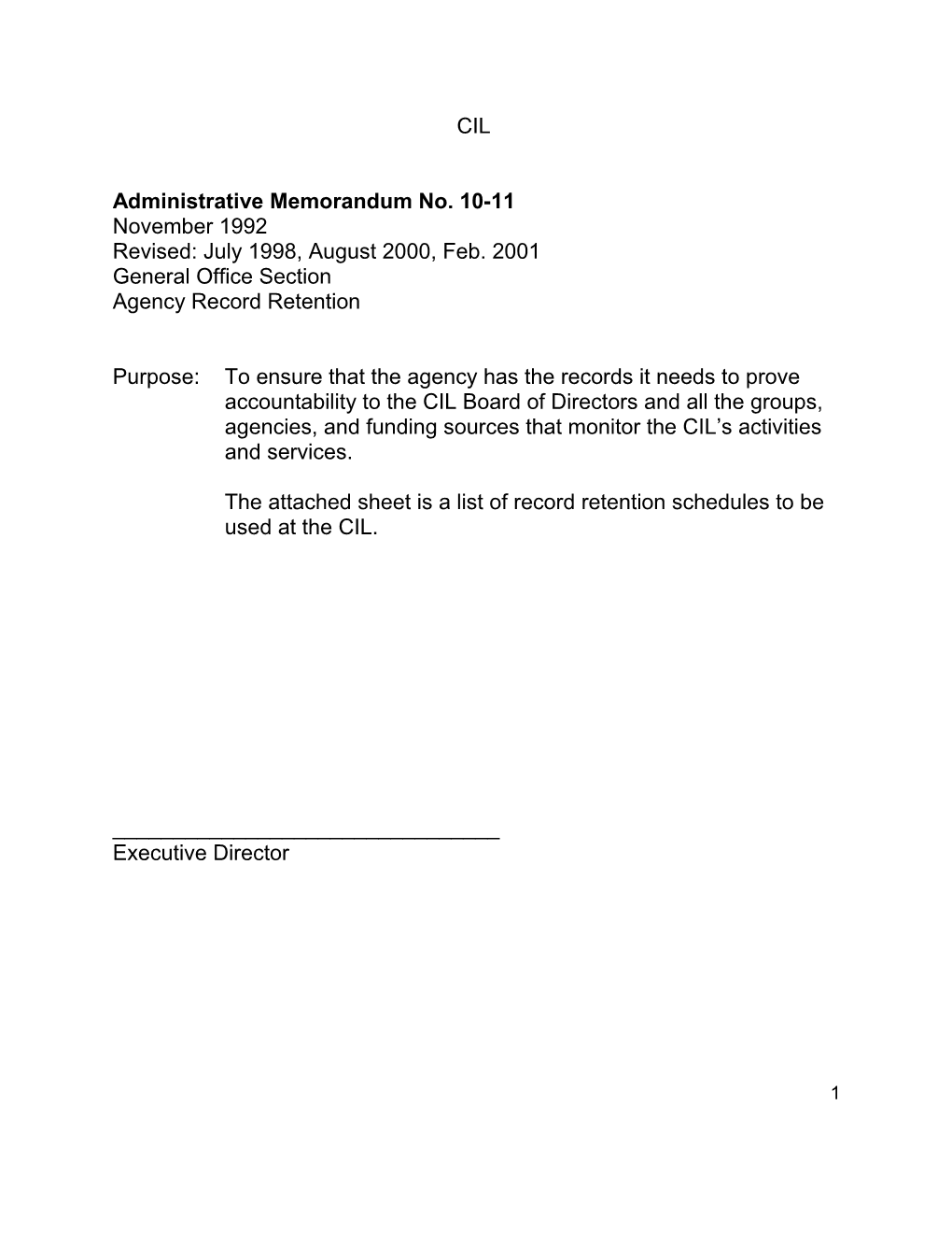 Administrative Memorandum No. 10-11