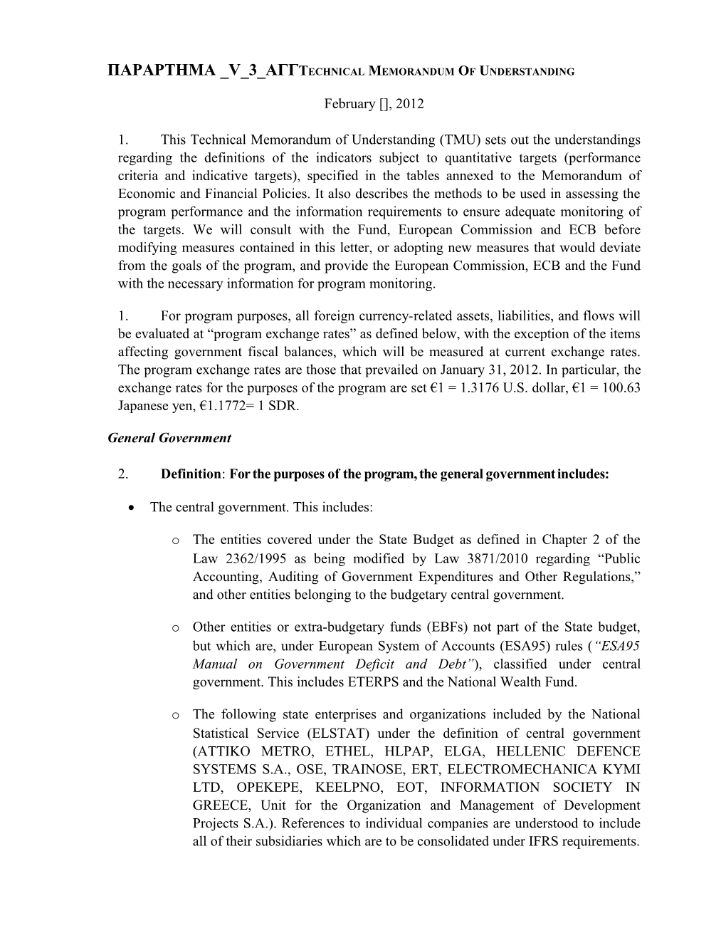 Technical Memorandum of Understanding