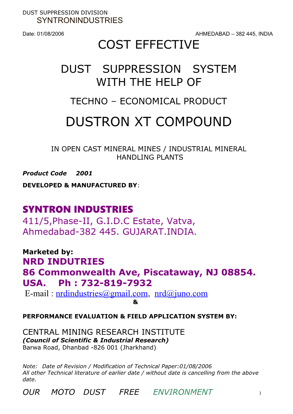 Dust Suppression Division Syntronindustries