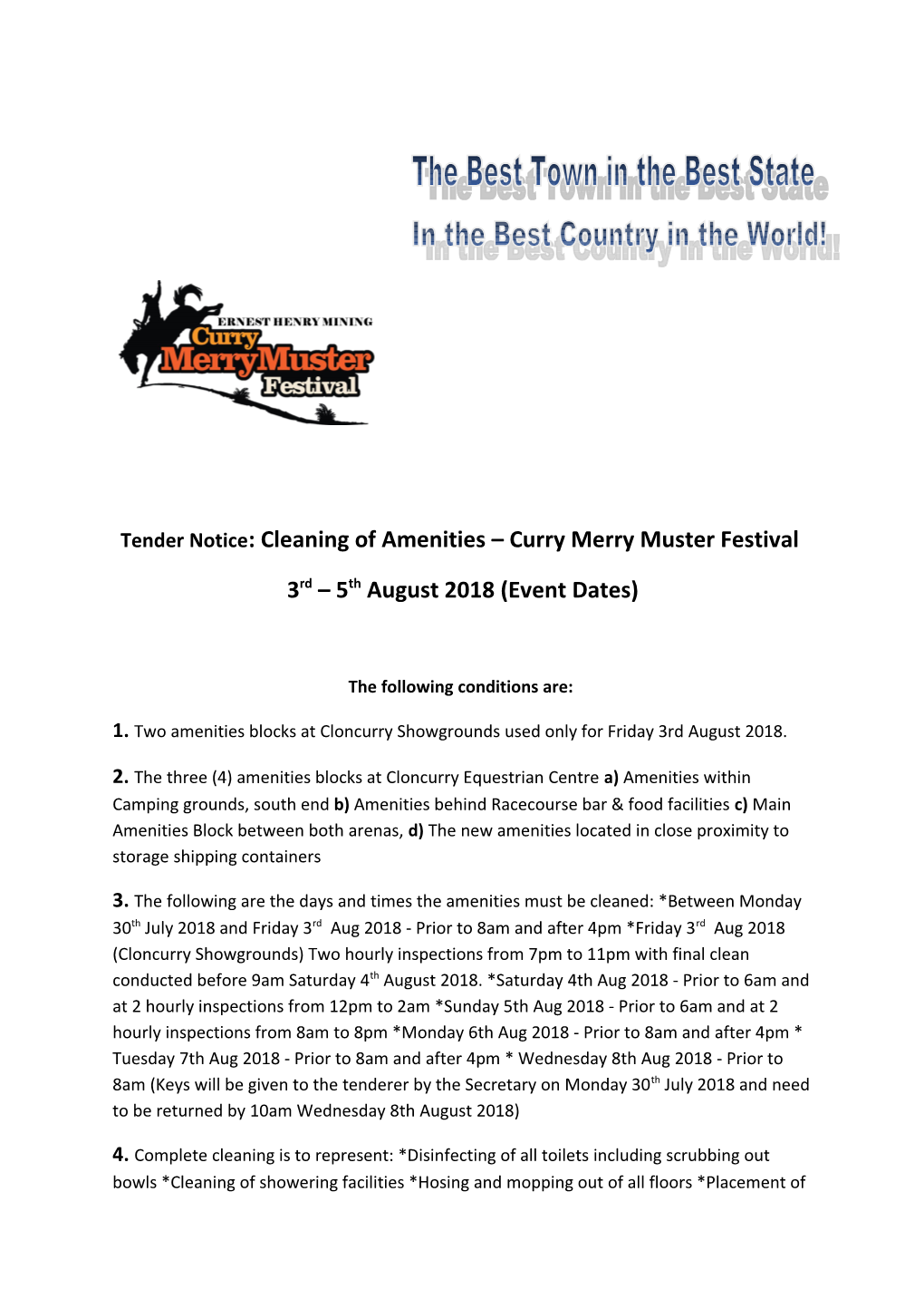 Tender Notice: Cleaning of Amenities Curry Merry Muster Festival
