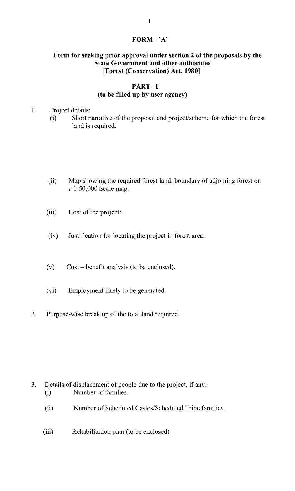 Form for Seeking Prior Approval Under Section 2 of the Proposals by The