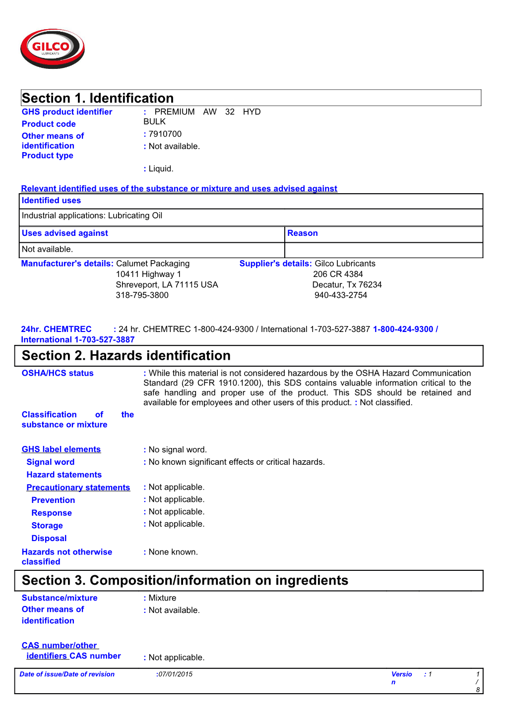 Relevant Identified Uses of the Substance Or Mixture and Uses Advised Against