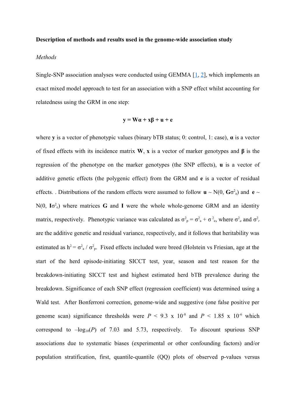 Description of Methods and Results Used in the Genome-Wide Association Study