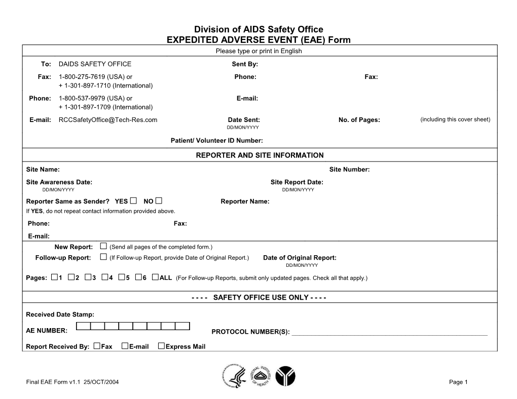 Division of AIDS Safety Office EAE Form