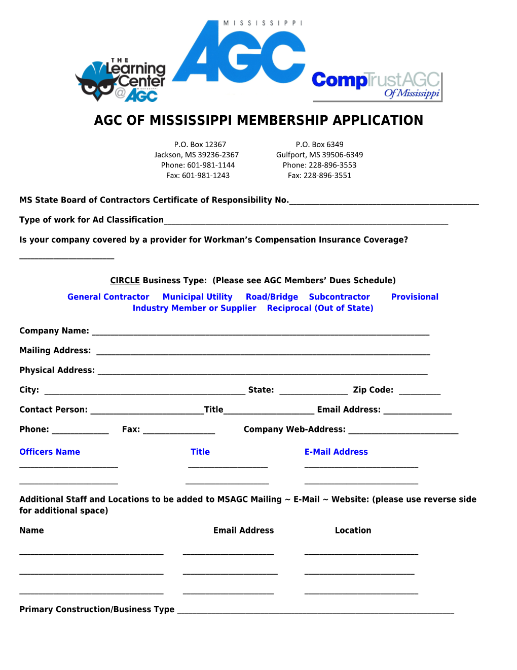 Agc of Mississippimembership Application