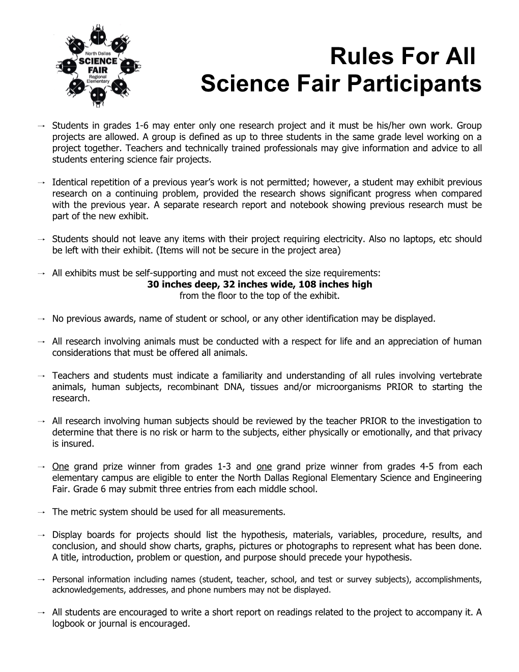 Rules for All Science Fair Participants