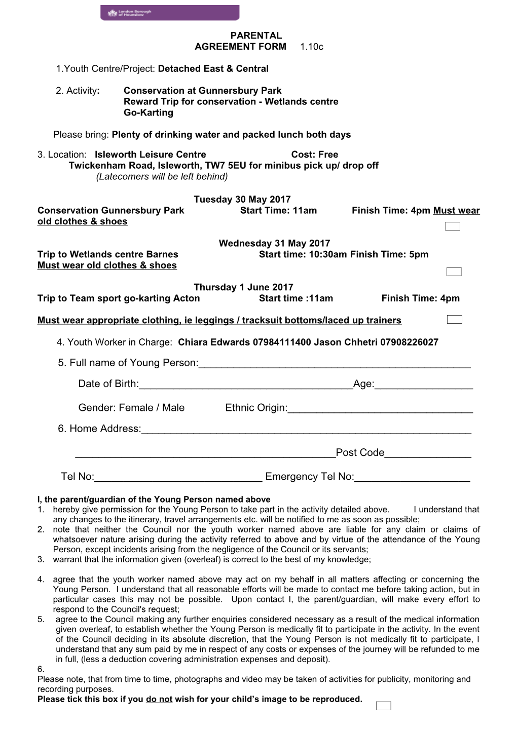 Parental Agreement Form