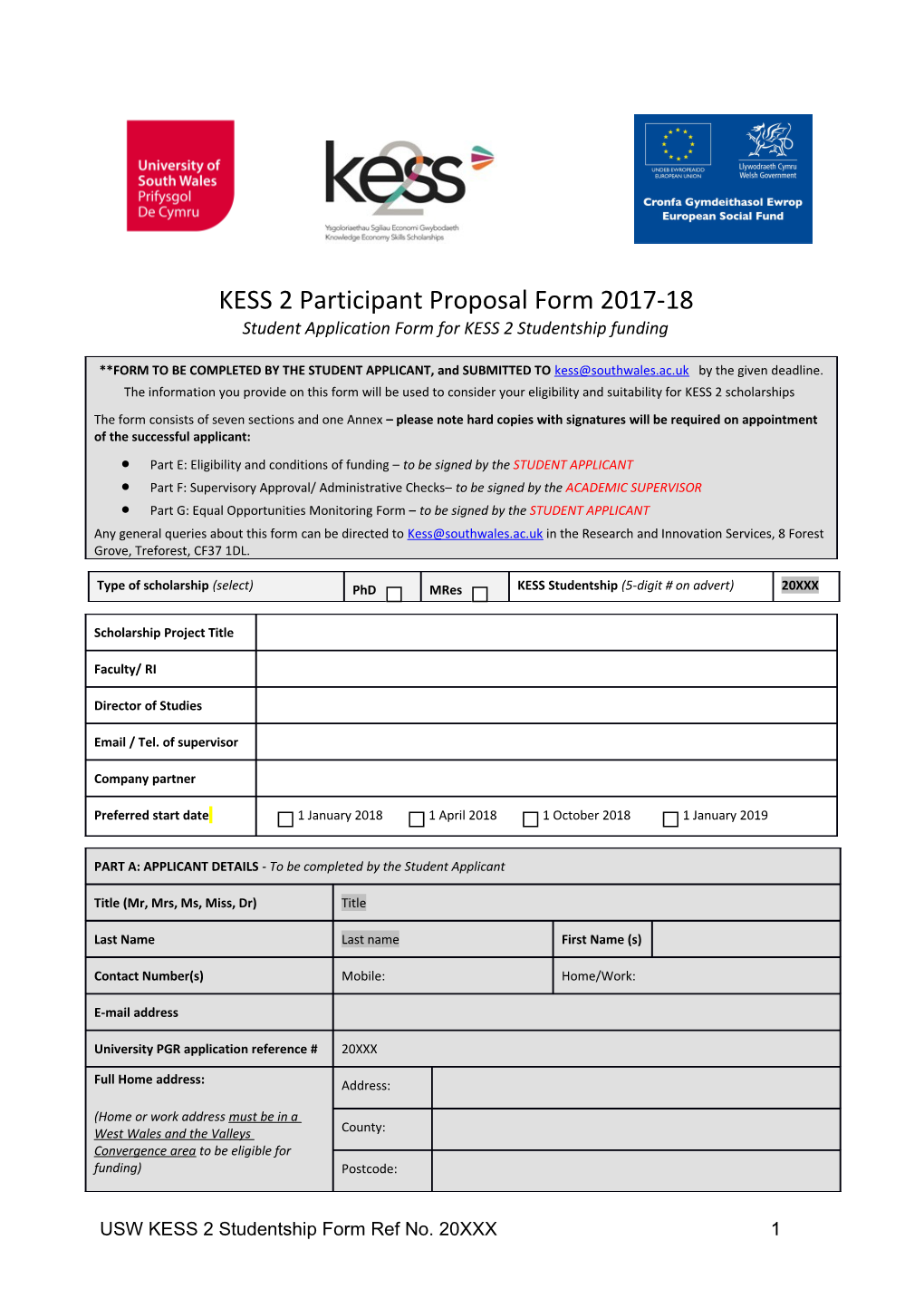 KESS 2 Student Application Form 2017/18