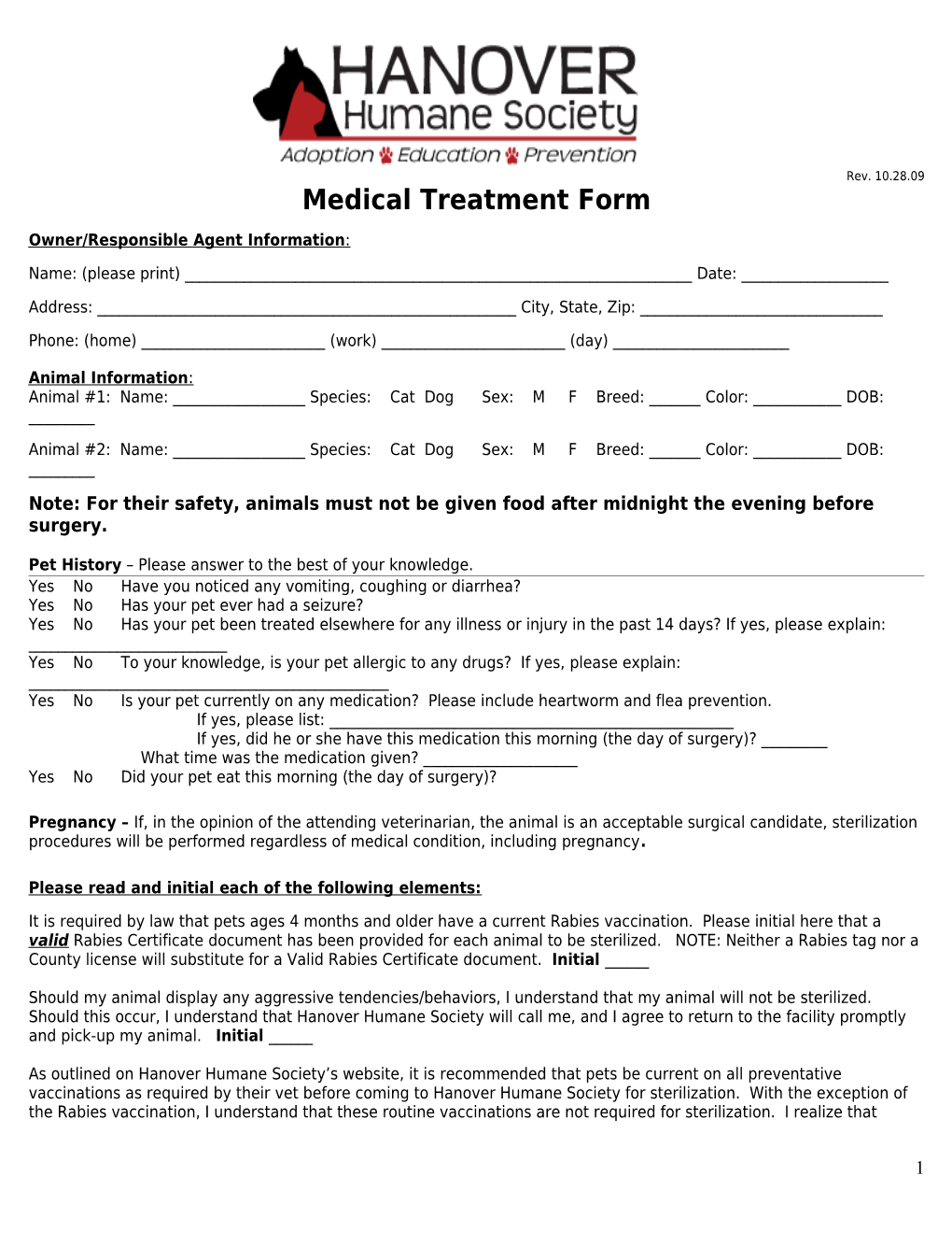 Richmond Spca Medical Consent Form