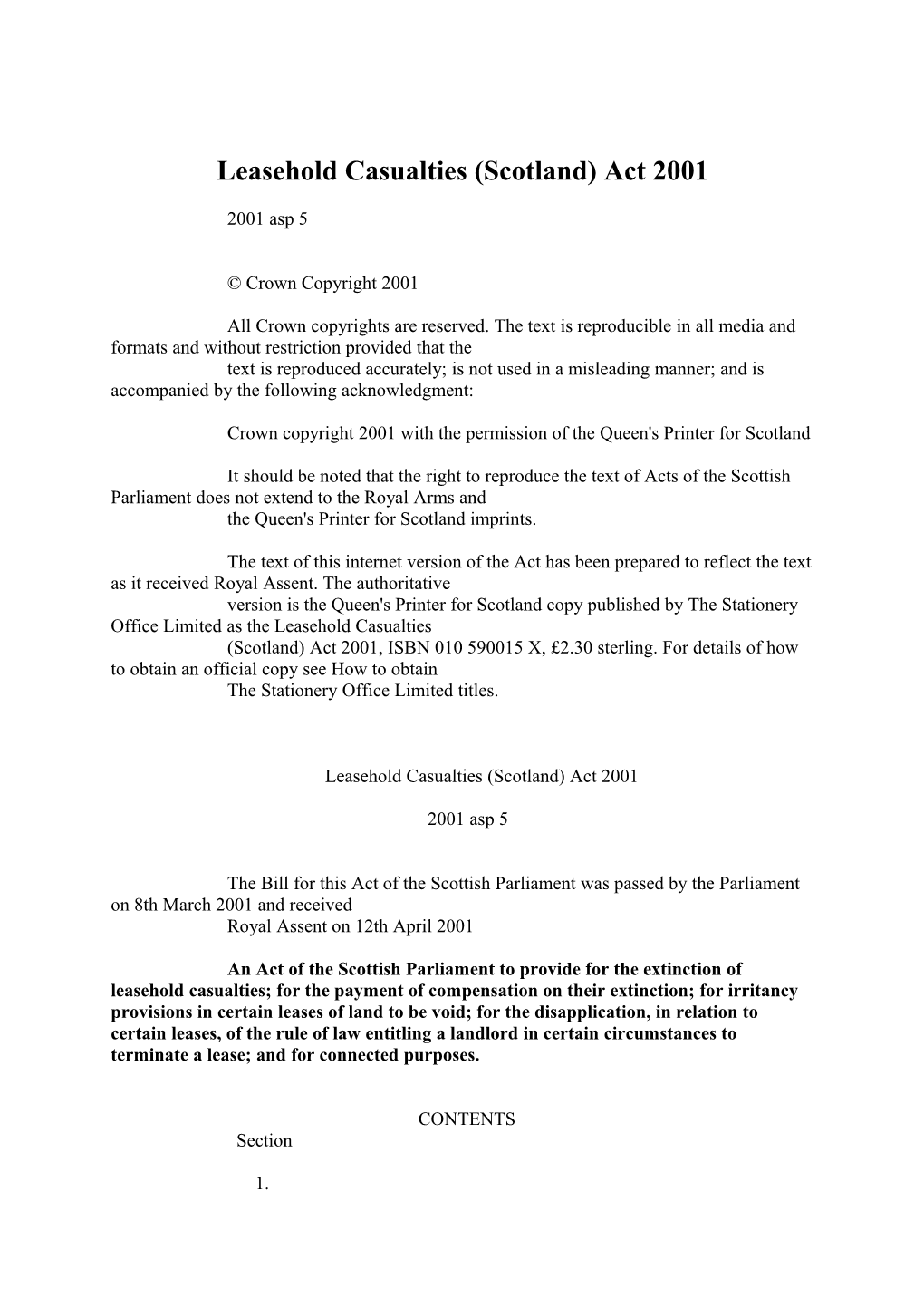 Leasehold Casualties (Scotland) Act 2001