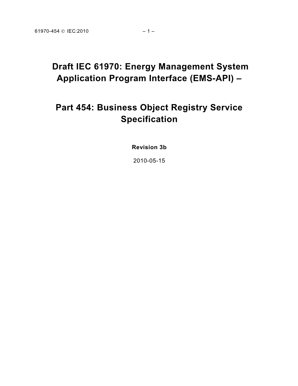 IEC CIM 61970 Part 454 Business Object Registry Service