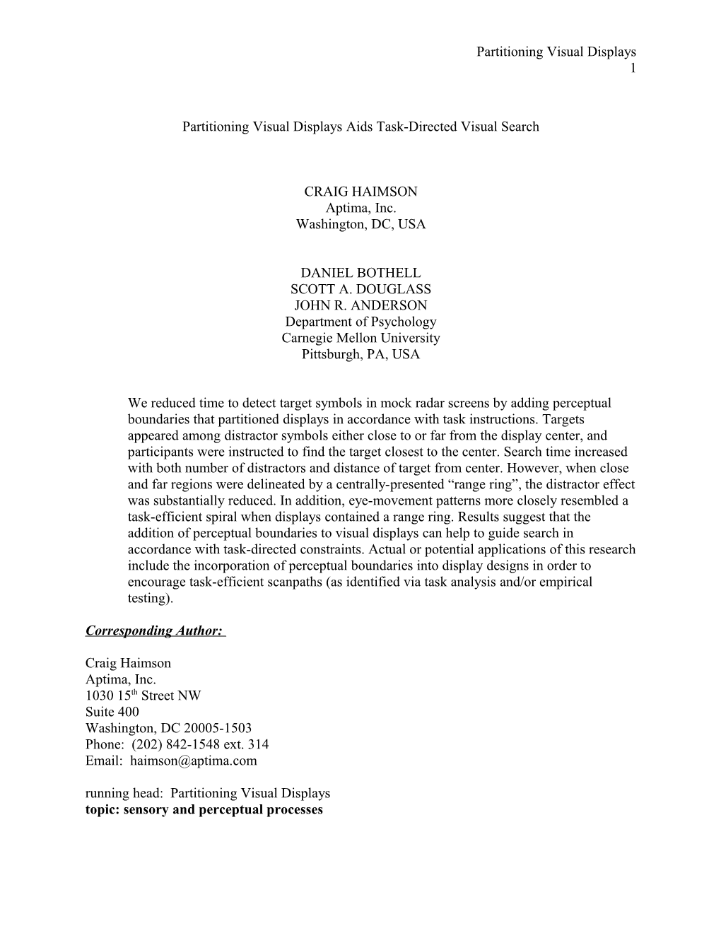 Partitioning Visual Displays Aids Task-Directed Visual Search