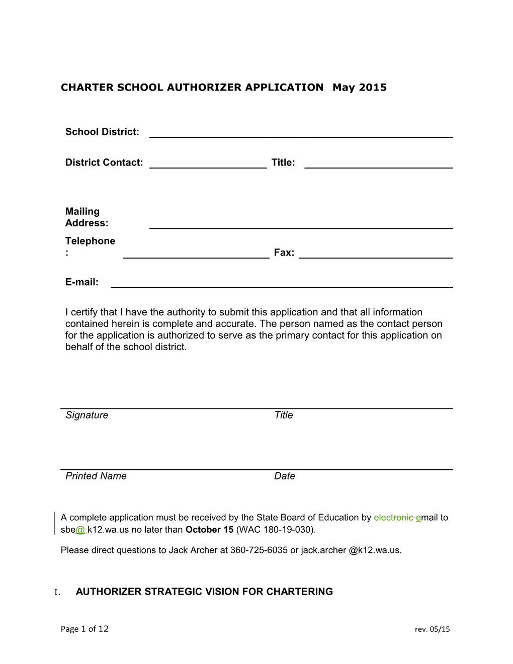 CHARTER SCHOOL AUTHORIZER Applicationmay 2015
