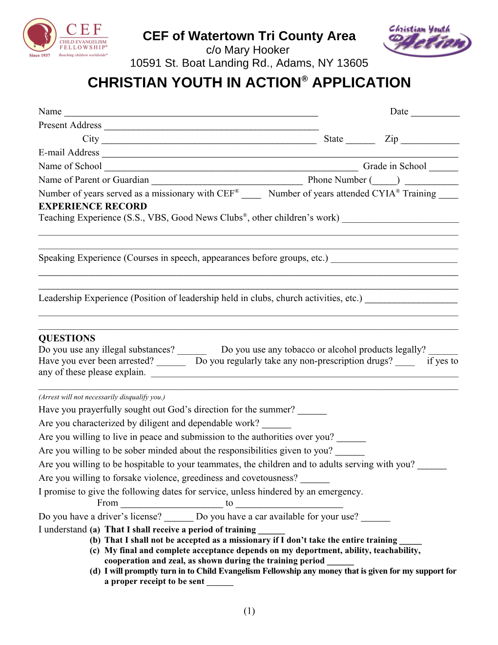 Christian Youth in Action Application