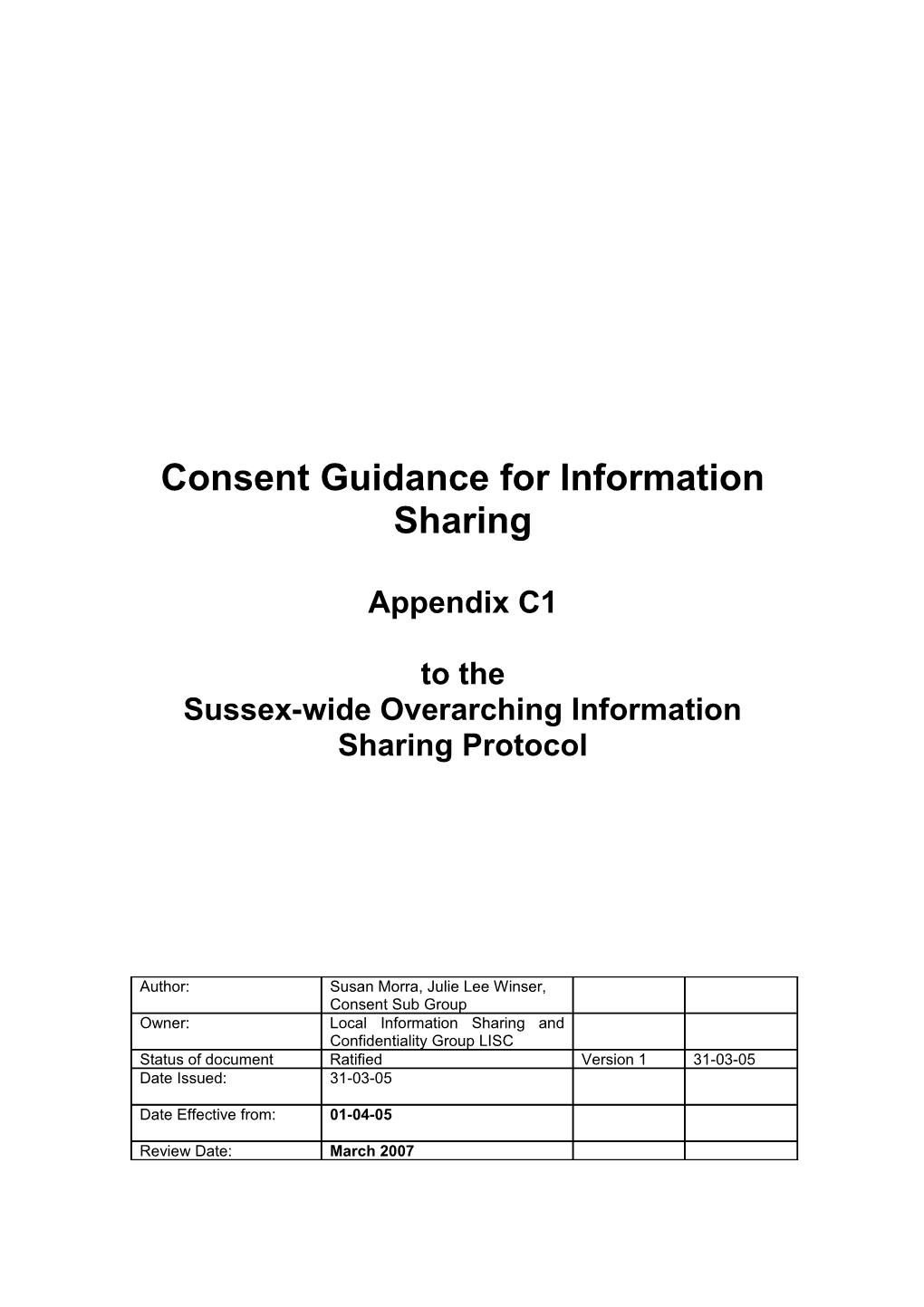 Consent Guidance for Information Sharing