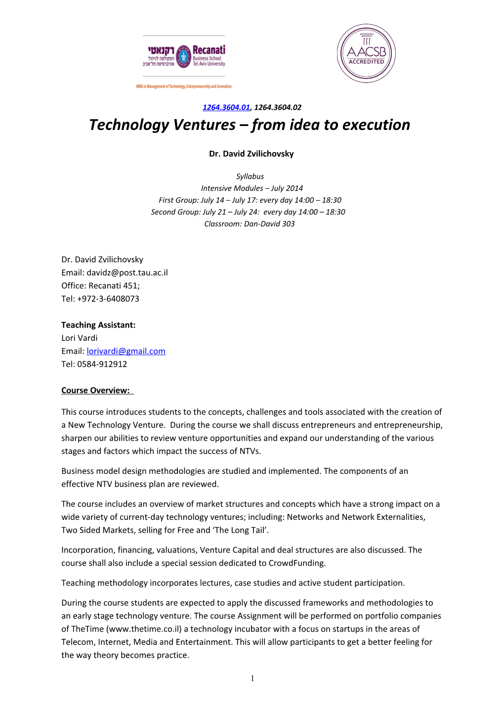 Technology Ventures from Idea to Execution