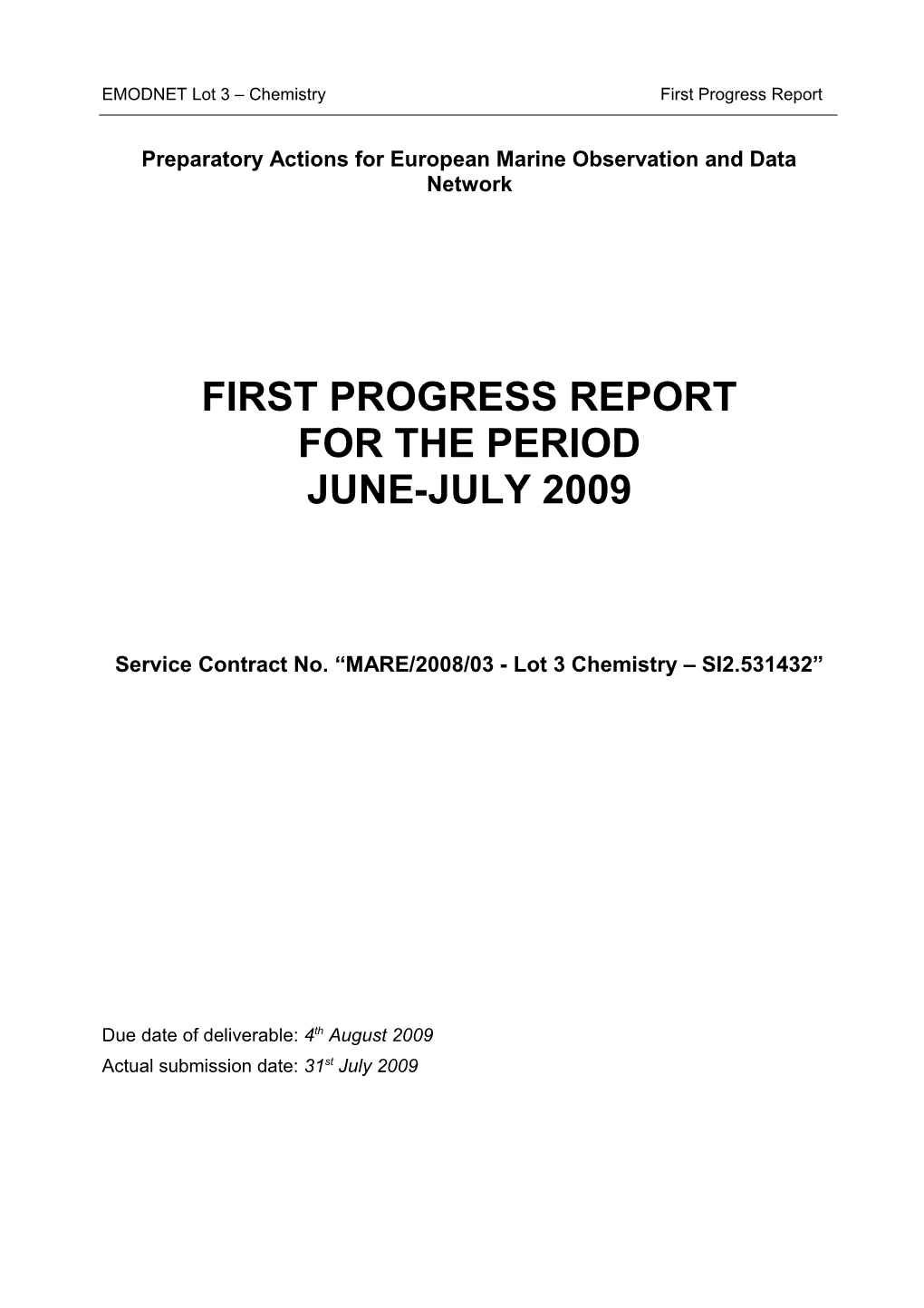 EMODNET Lot 3 Chemistry First Progress Report