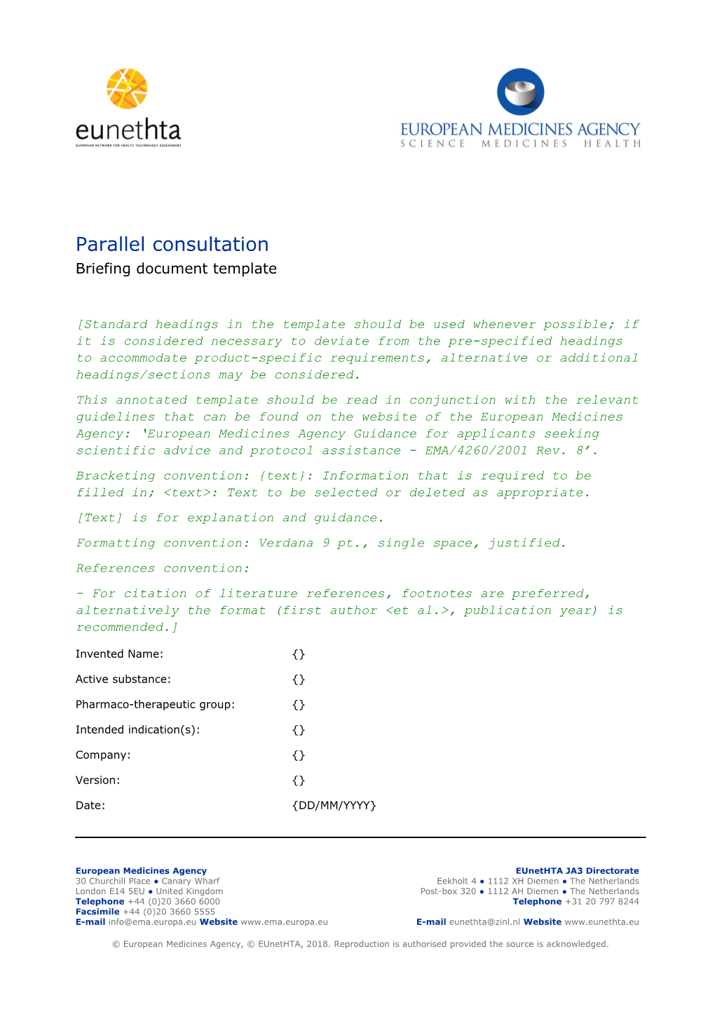 Parallel Consultation Briefing Document Template