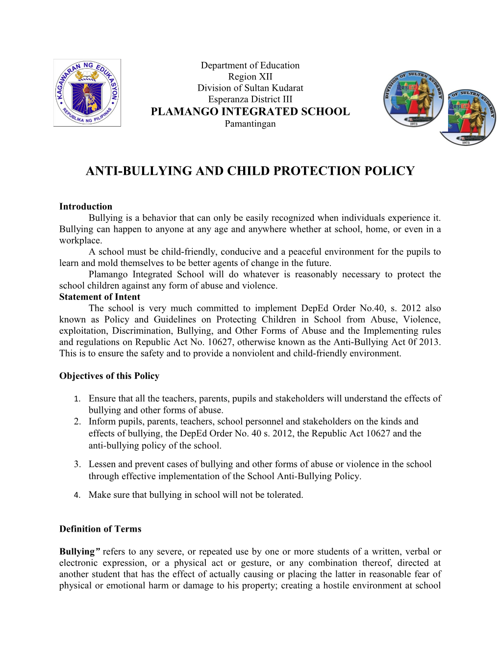 Anti-Bullying and Child Protection Policy