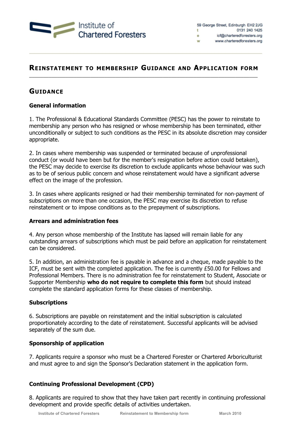 Reinstatement to Membershipguidance and Application Form