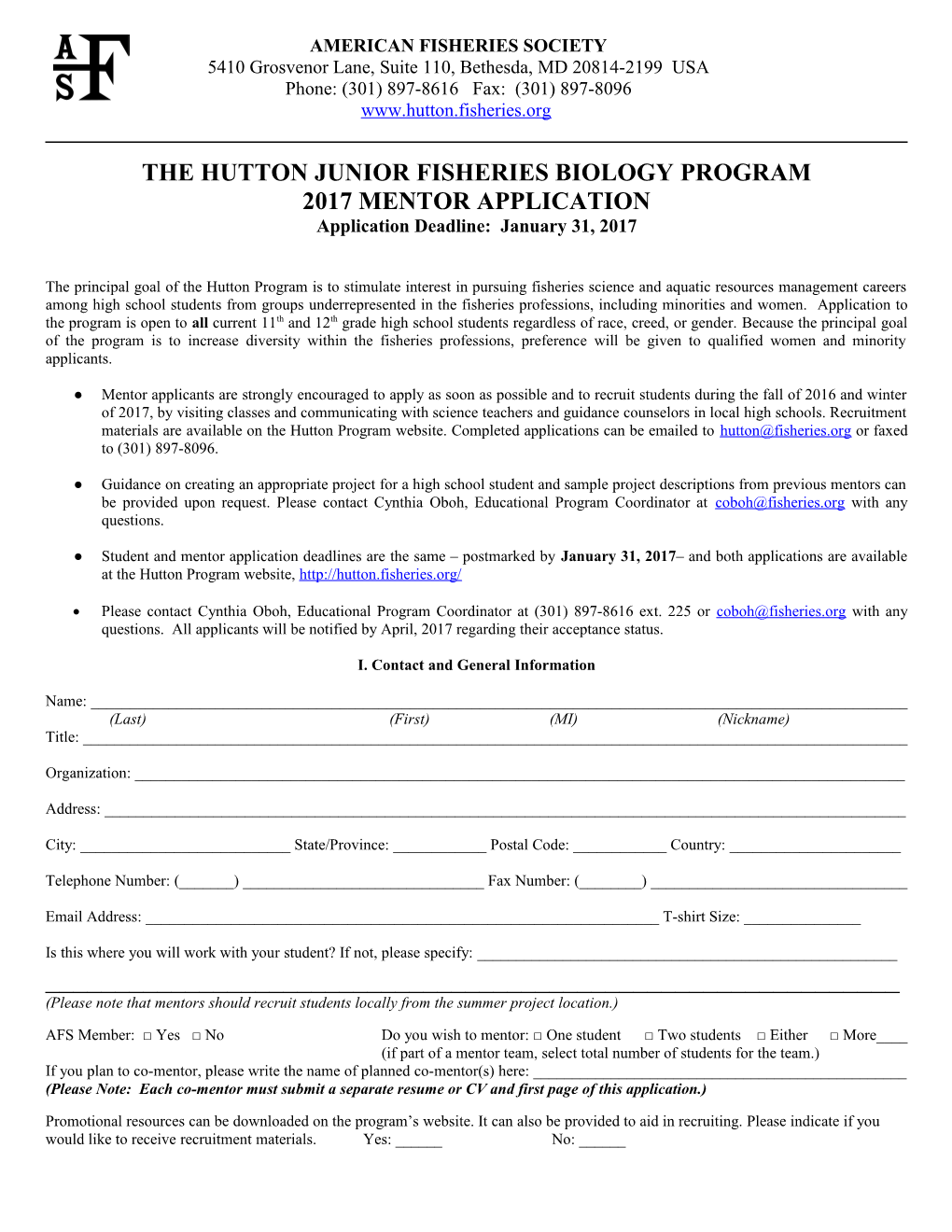 The Hutton Junior Fisheries Biology Program