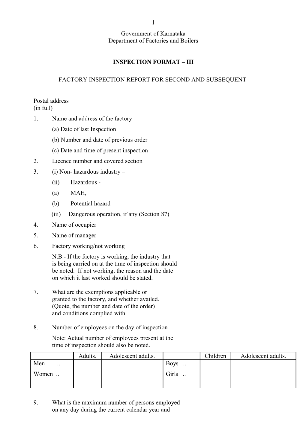 Factory Inspection Report for the Use of Factory