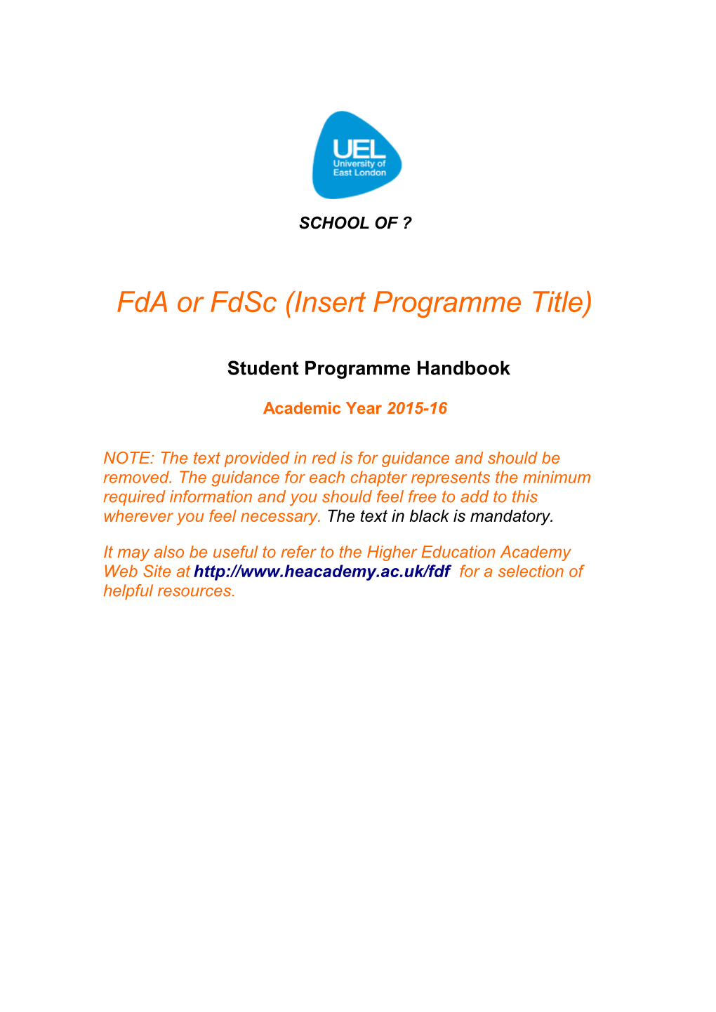 Fda Or Fdsc (Insert Programme Title)