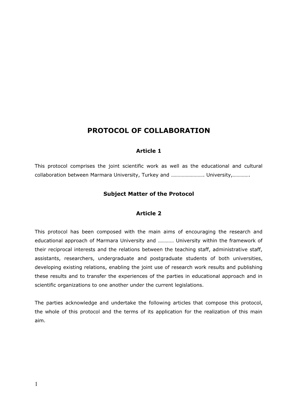 Protocol of Collaboration