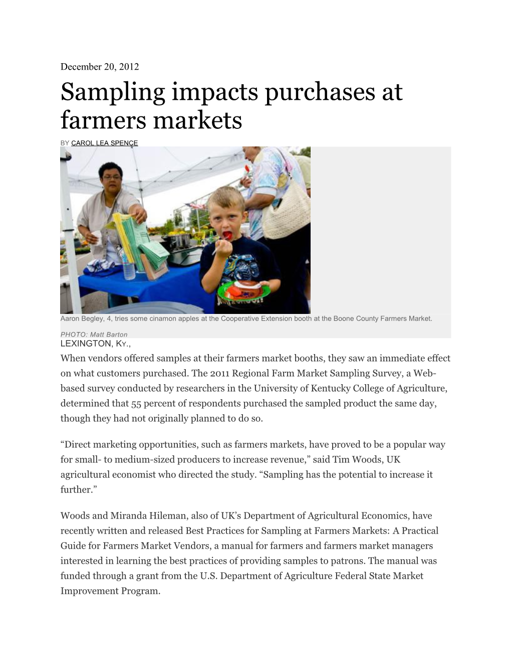 Sampling Impacts Purchases at Farmers Markets