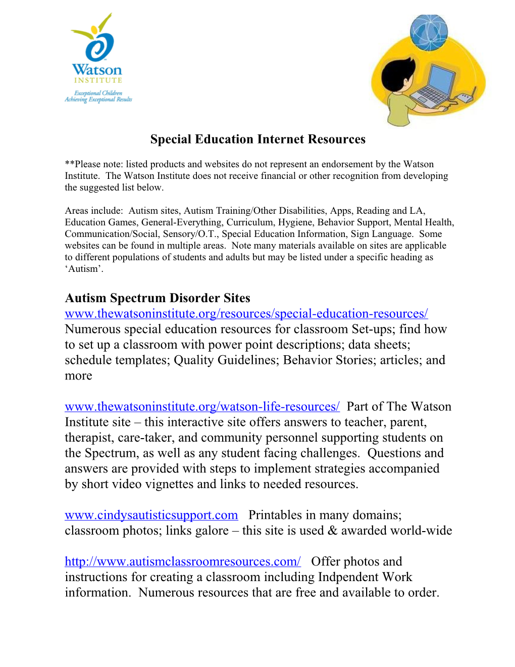 Special Education Internet Resources