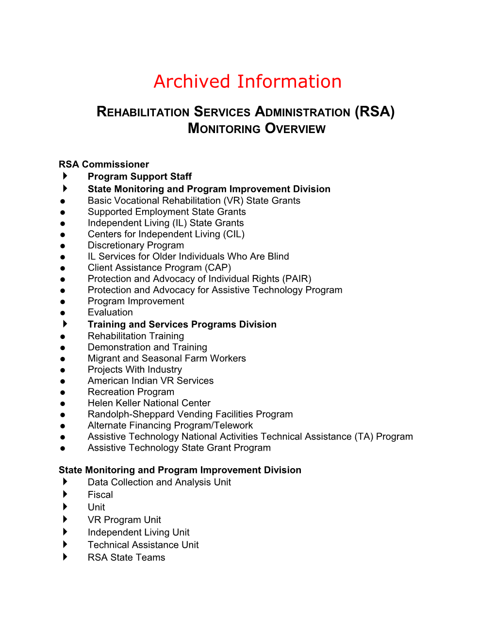 Archived: Rehabilitation Services Administration (RSA) Monitoring Overview (MS Word)