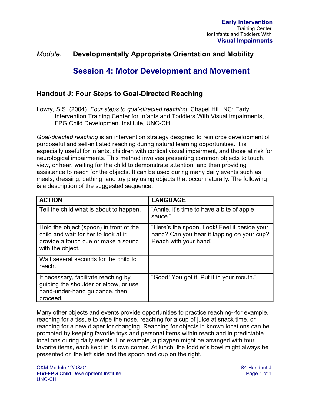 Module: Developmentally Appropriate Orientation and Mobility