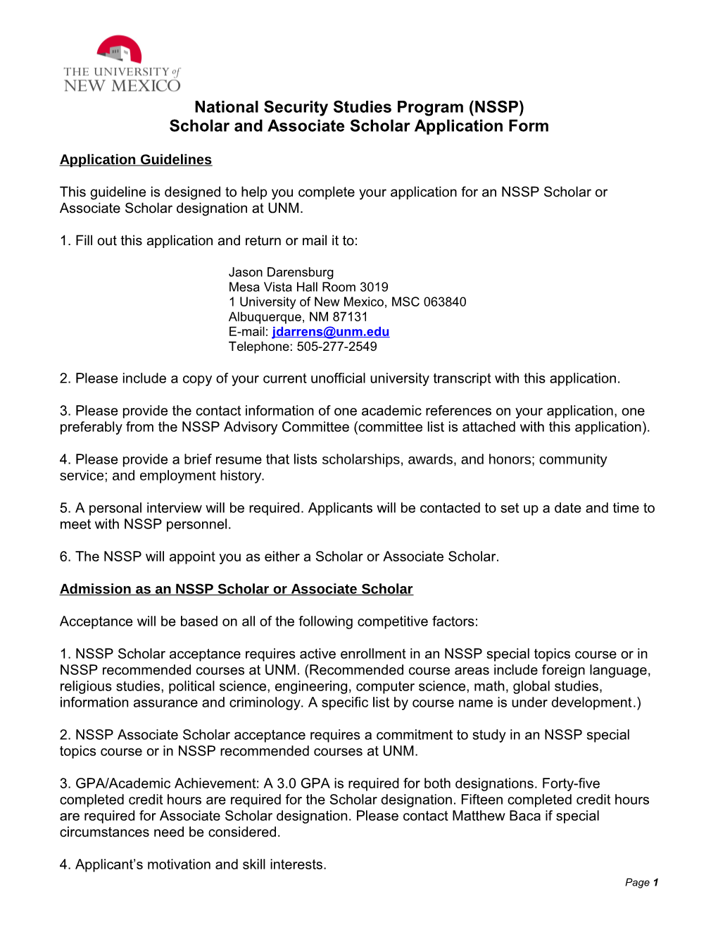 National Security Studies Program (NSSP)