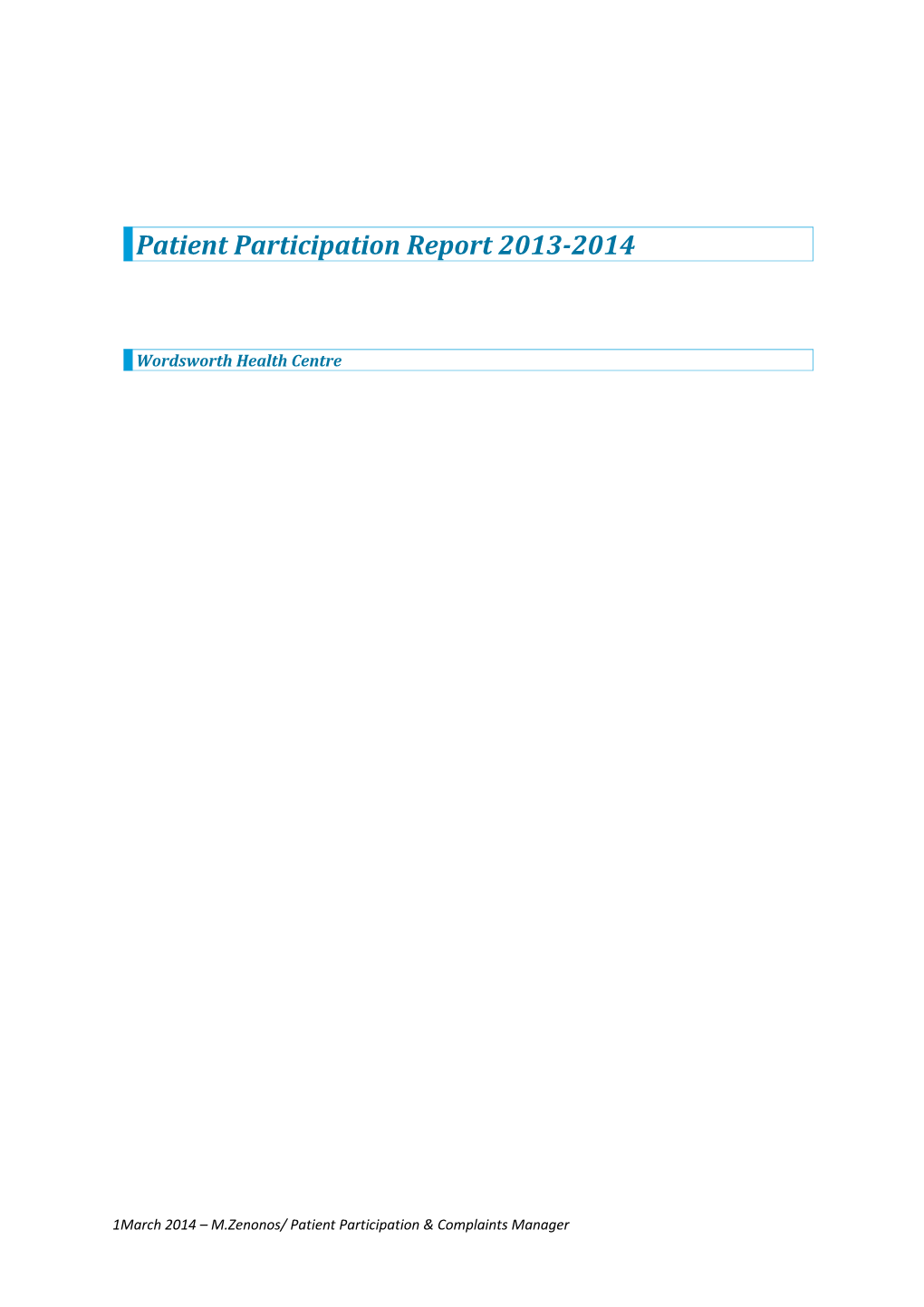 Patient Participation Report 2013-2014