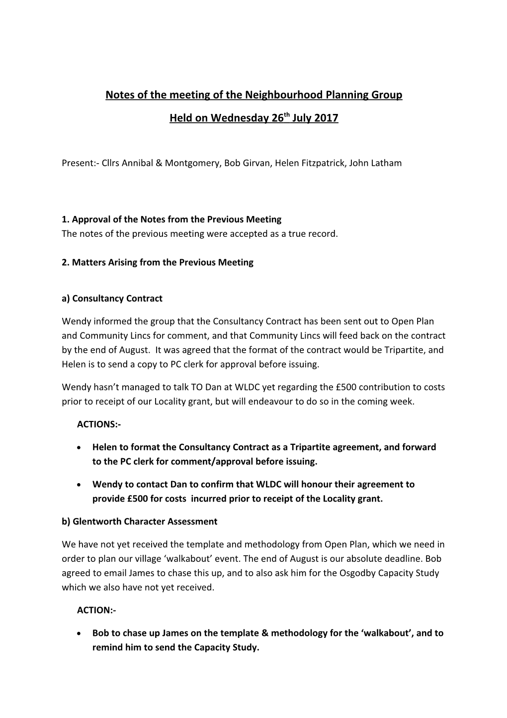 Notes of the Meeting of the Neighbourhood Planning Group