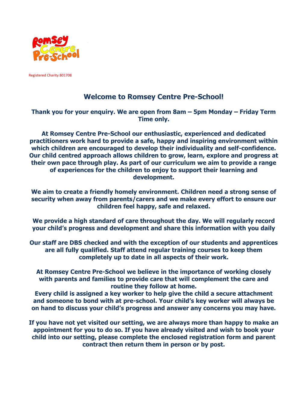 Welcome to Romsey Centre Pre-School!