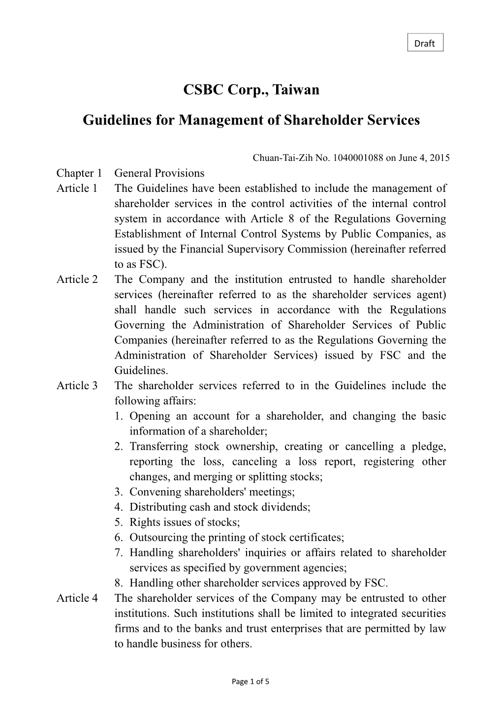 Guidelines for Management of Shareholder Services