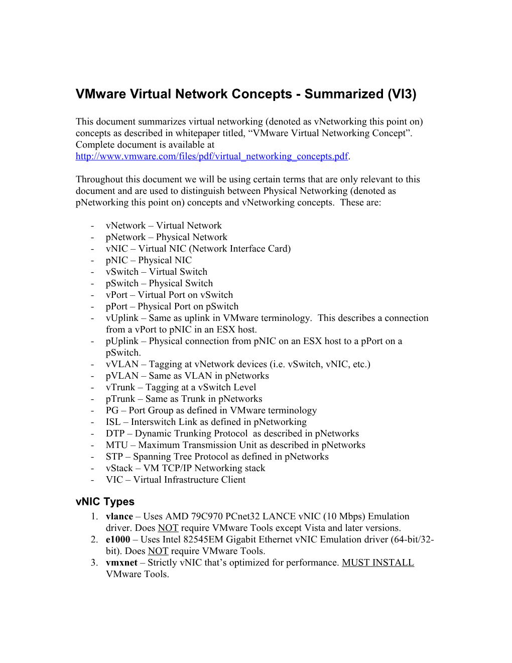 Vmware Virtual Network Concepts (VI3)