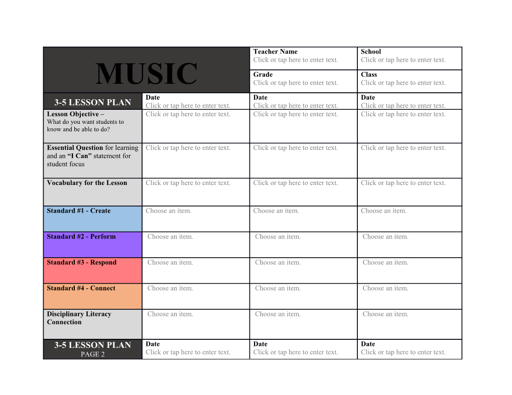 This Template Aligns to the Wisconsin Standards for Music (2017) and the Wisconsin Department