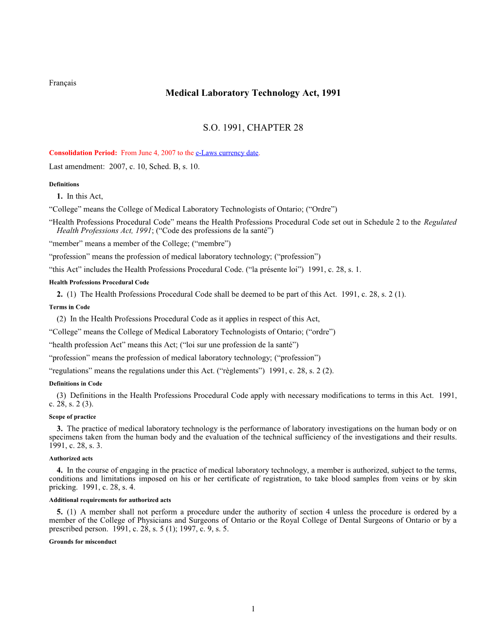 Medical Laboratory Technology Act, 1991, S.O. 1991, C. 28