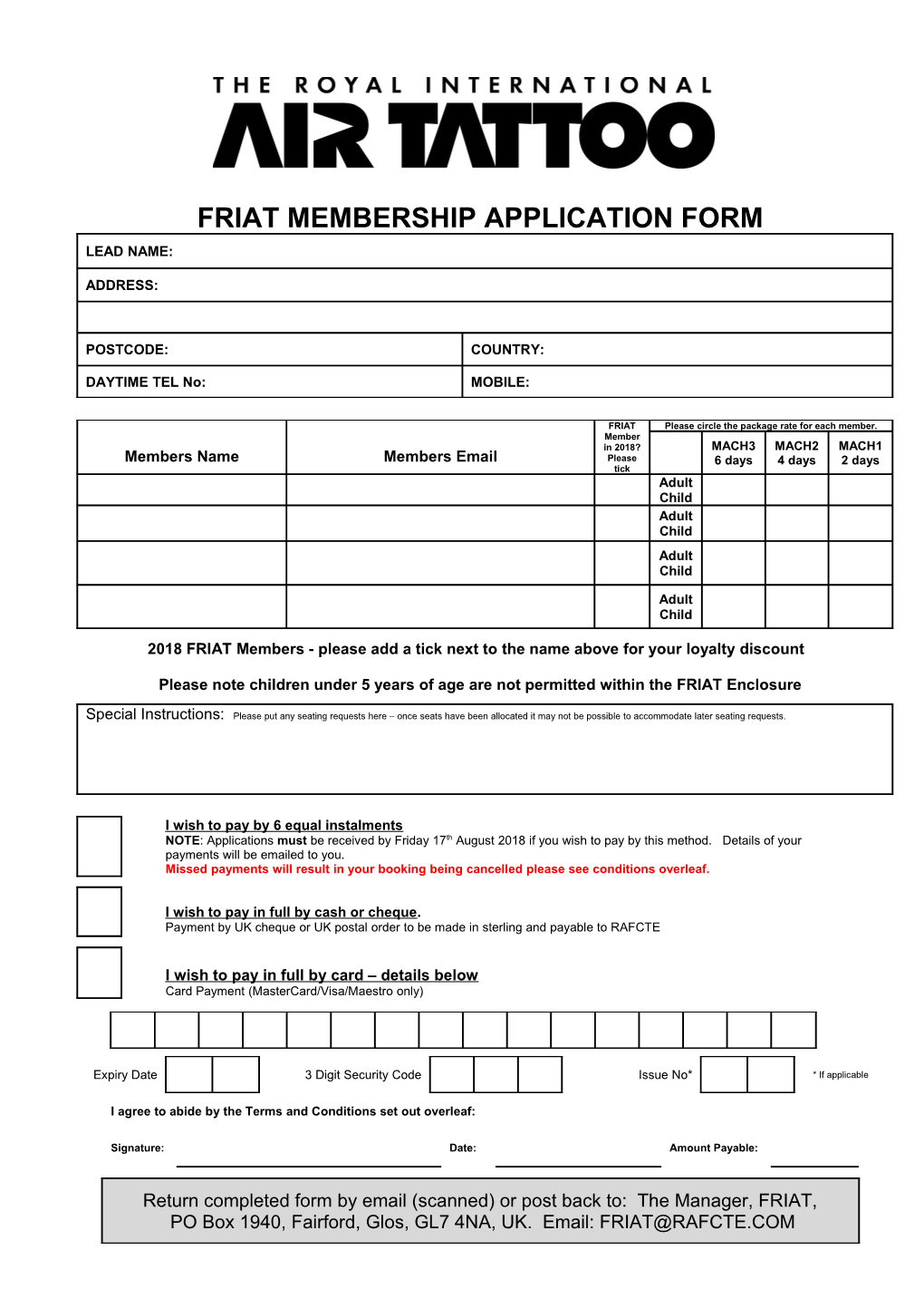 Friat Membership Application Form