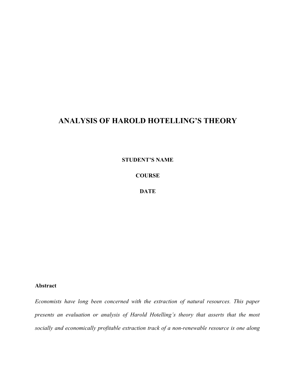 Analysis of Harold Hotelling S Theory