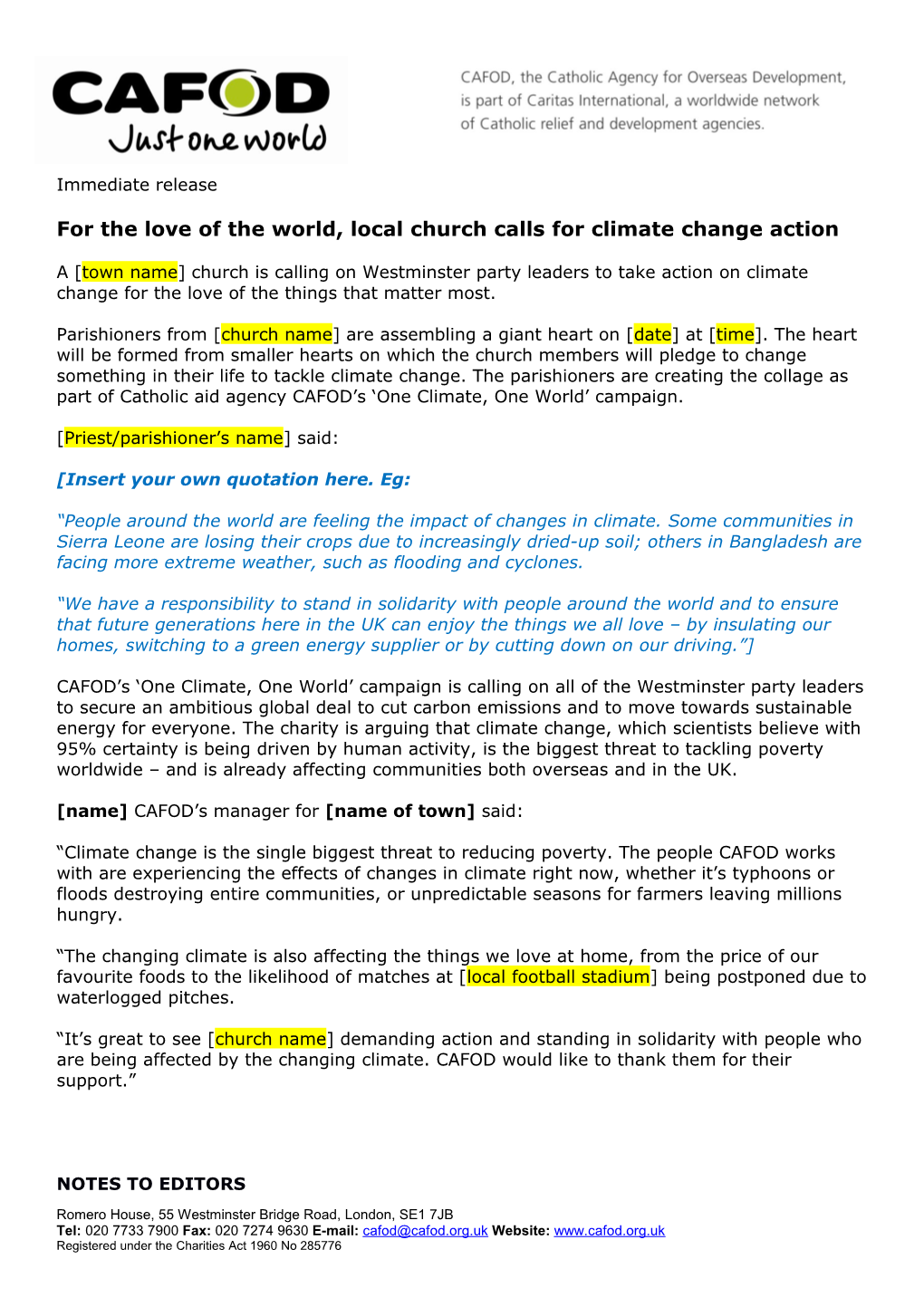 For the Love of the World, Local Church Calls for Climate Change Action